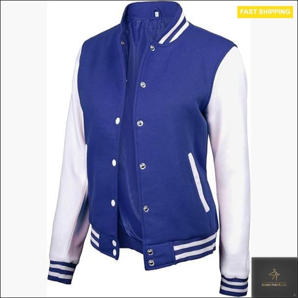 Fleece Bomber Varsity Jacket Retro Letterman Style Cropped Casual